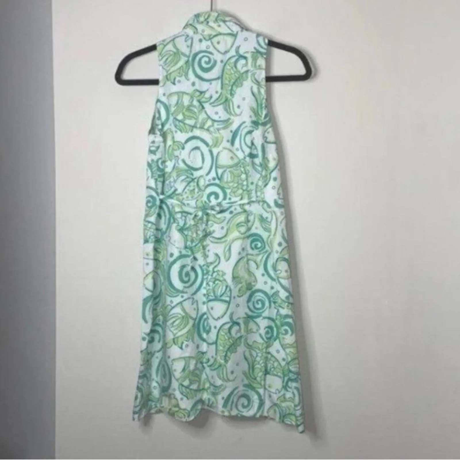 ✅Lilly Pulitzer Green Sleeveless Collared Koi Fish Button Up Dress - Image 7