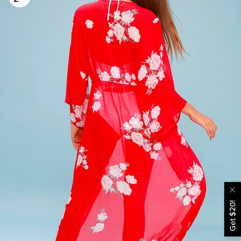 Riviera Roaming Red Floral Print Swim Cover-up - Size L - Image 3