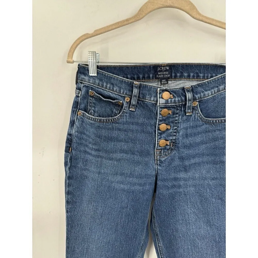 J. Crew Factory Jean Women 26P Blue Wash Mid‎ Rise Flare Crop Bohemian Preppy Size 26 - Image 7