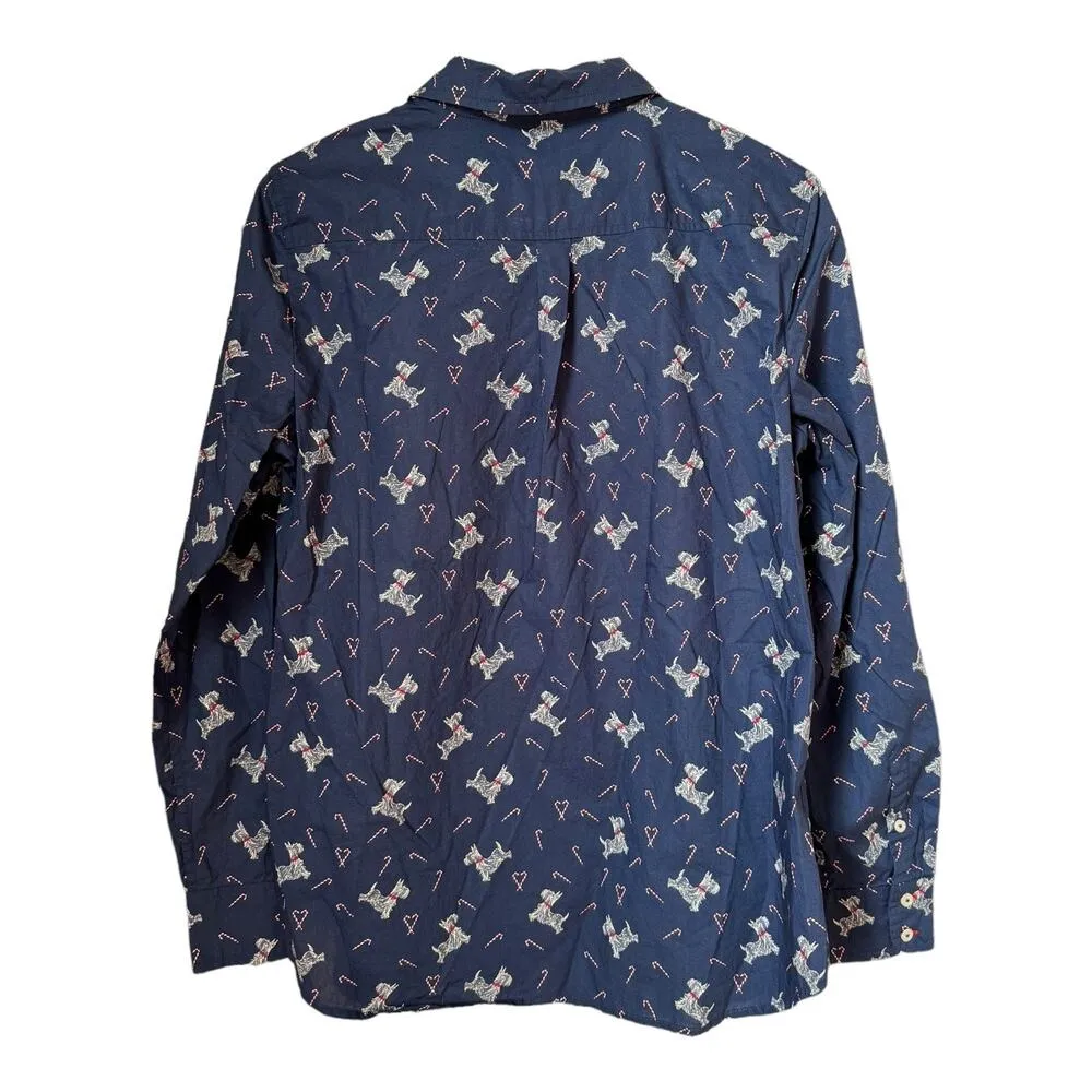 Talbots CLASSIC COTTON SHIRT - SWEET DOG, Scottie dogs & candy canes size medium - Image 7