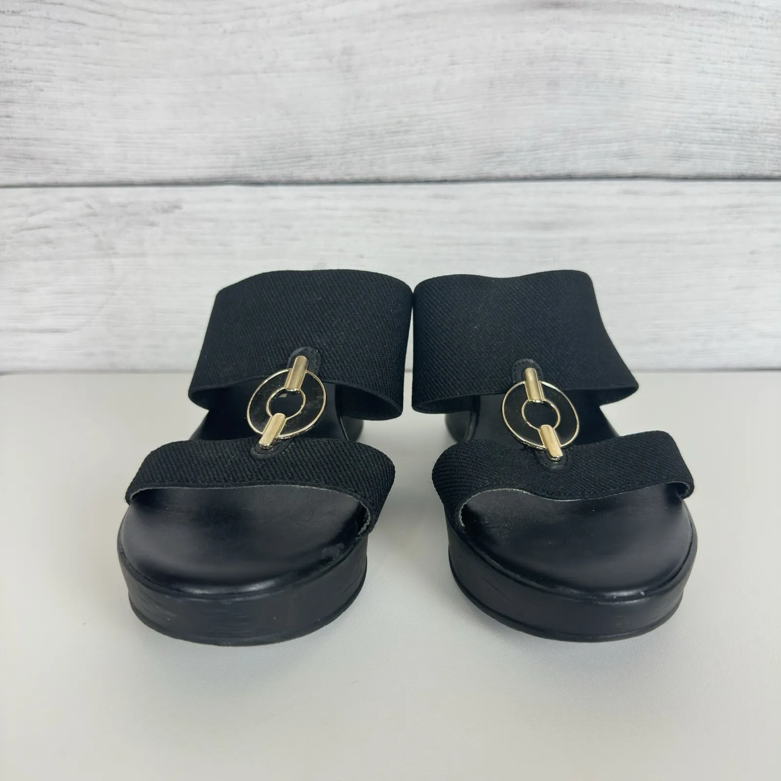 Anne Klein Black Hadya Wedge Sandals Women's Size 7.5 Summer Going‎ Out Career - Image 3