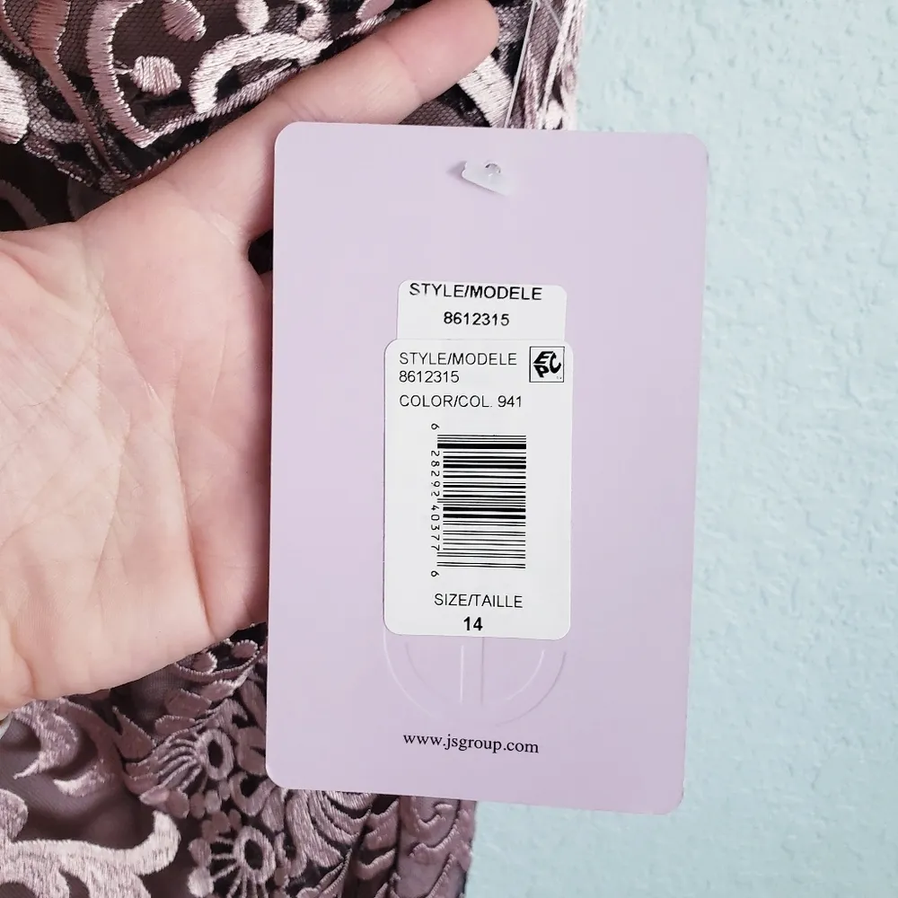 JS Collections Embroidered Mesh Flutter Sleeve Elegant Lace Evening Gown - Image 7