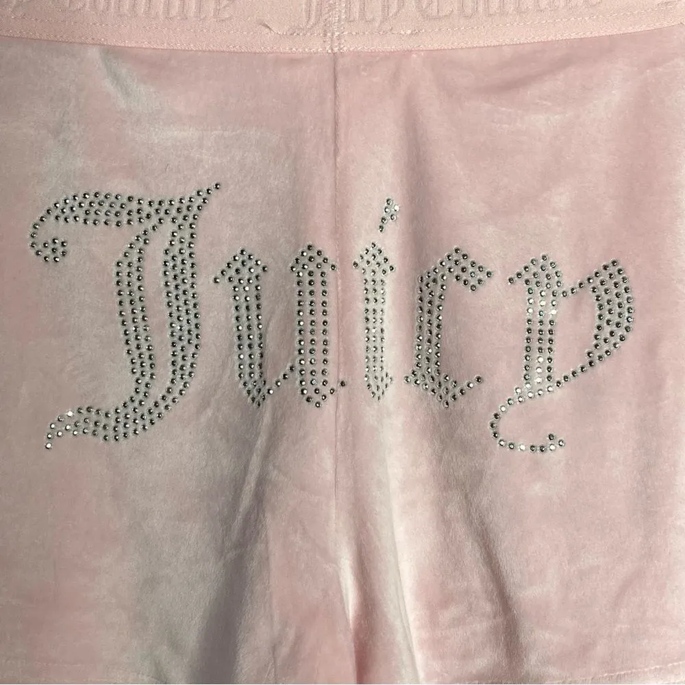 NWT 2 Pair Juicy Couture Velour Lounge Pajama Shorts Size Large Pink Rhinestone - Image 5