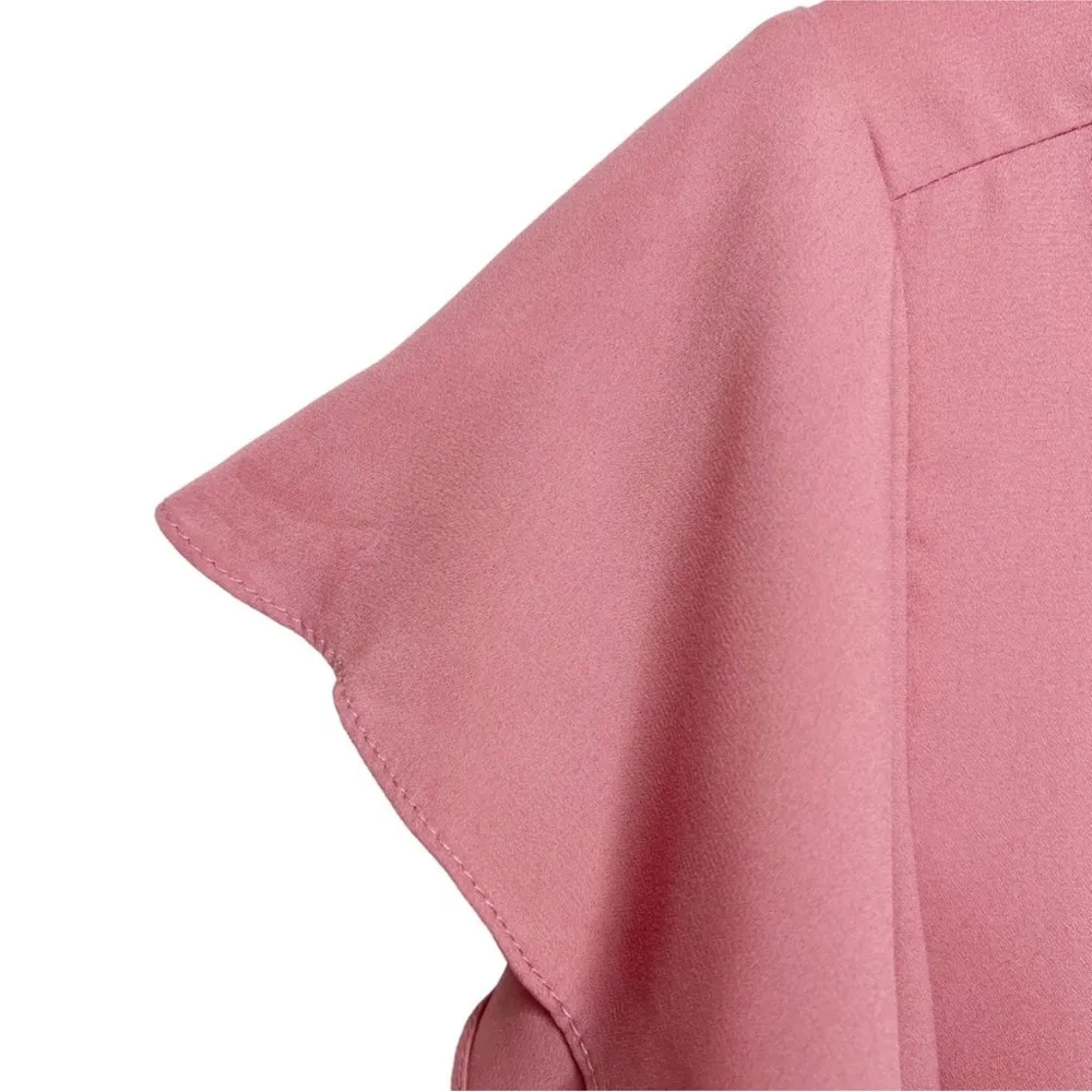 CITY CHIC ROSE GOLD ZIP FLING PINK FLOUNCE FLUTTER SHORT SLEEVE TOP M/18 - Image 6