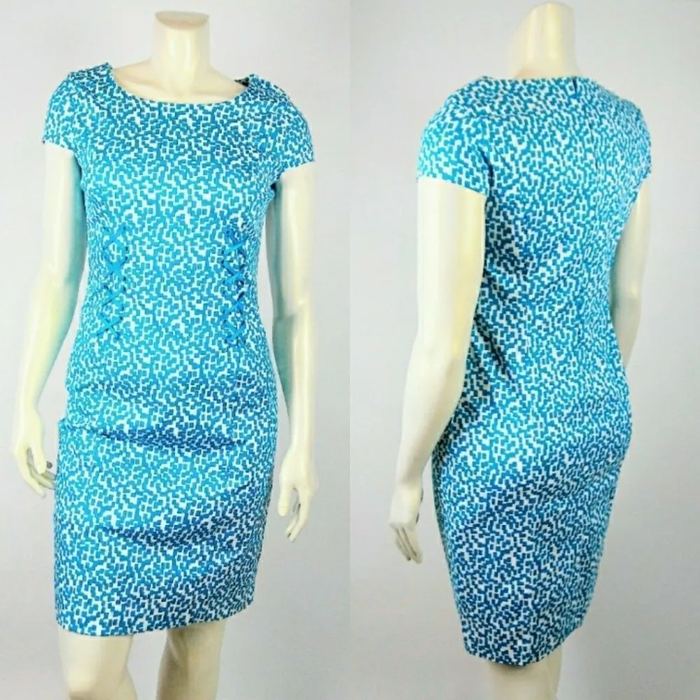 EDEN COURT Blue White A Line Tie Side Lace Up Dress Women’s Sz 10 - Image 3