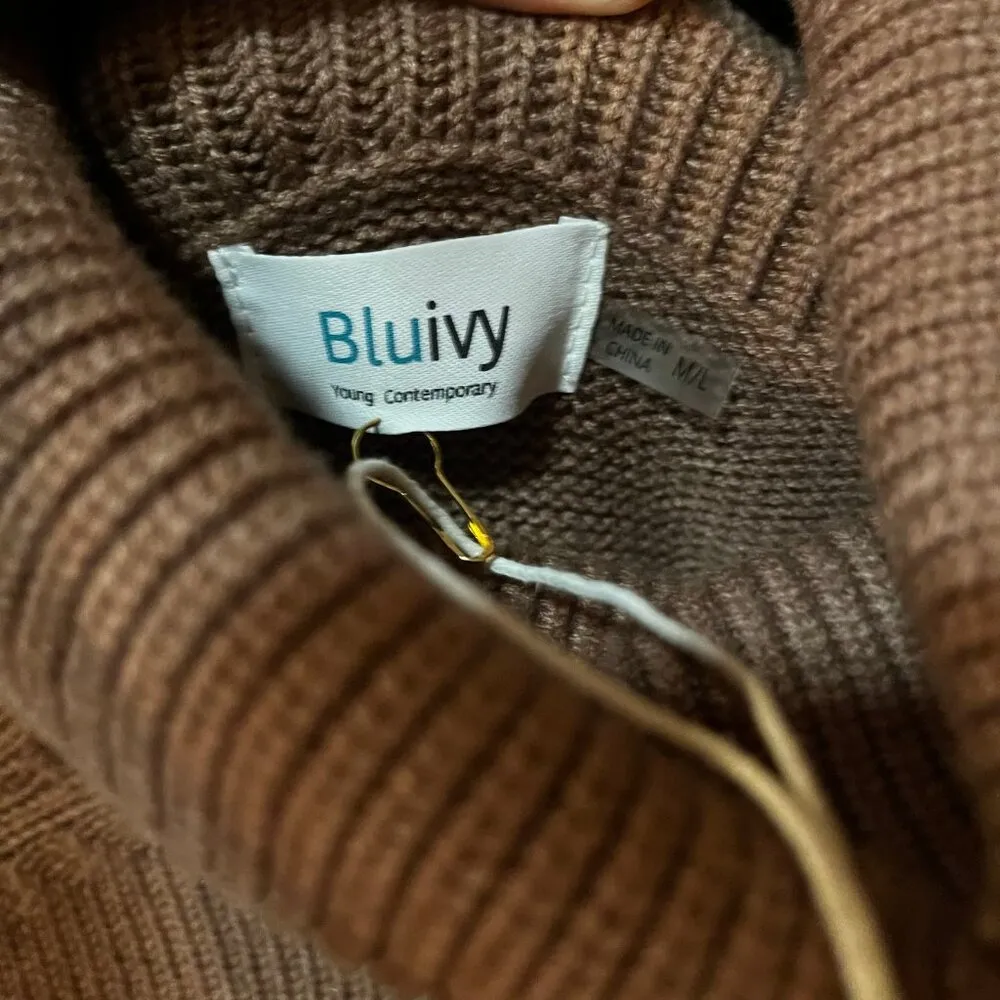 BluIvy Knit Chunky Turtleneck Sweater Oversized Pullover Dress - Image 3