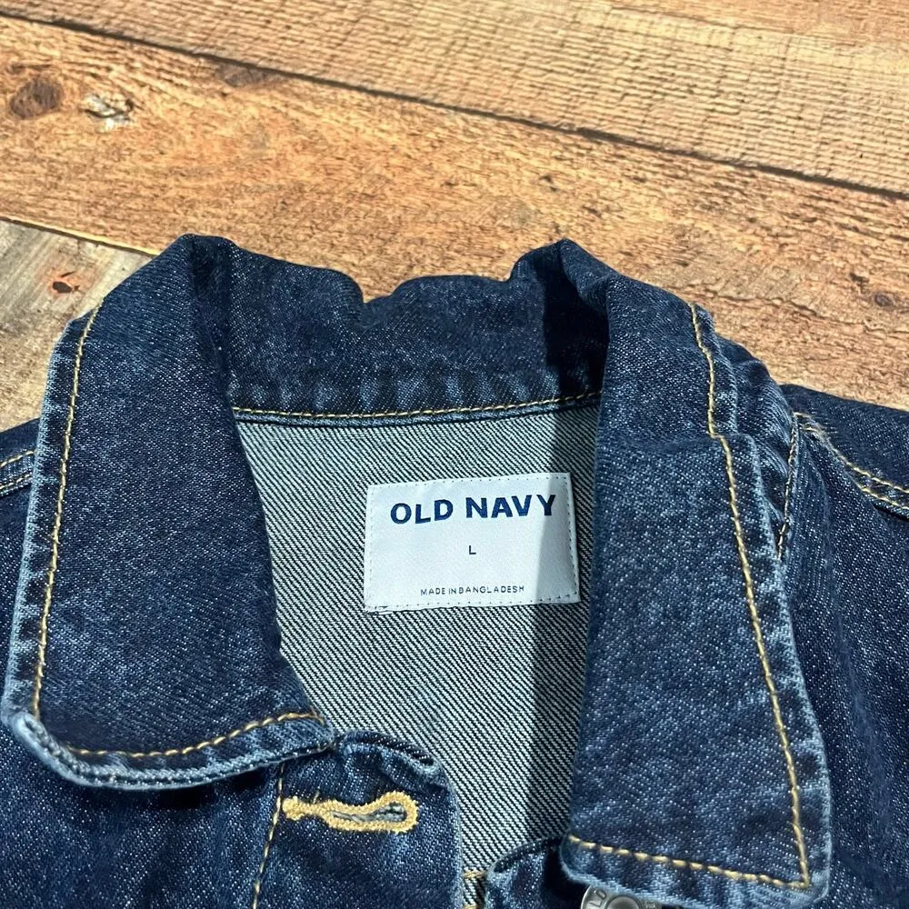 Old Navy | Classic 100% Cotton Women's Dark Wash Denim Trucker Jacket Sz L - Image 4