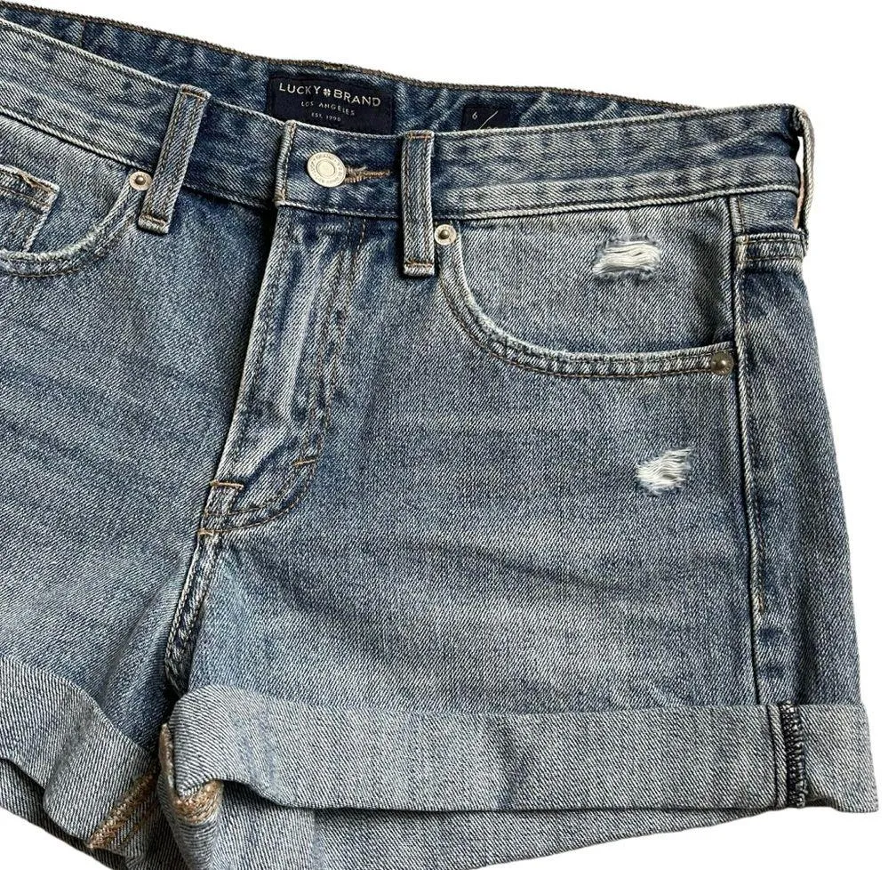 Lucky Brand Boyfriend Blue Denim Cuffed Shorts Size 6/28 Distressed Cotton - Image 3