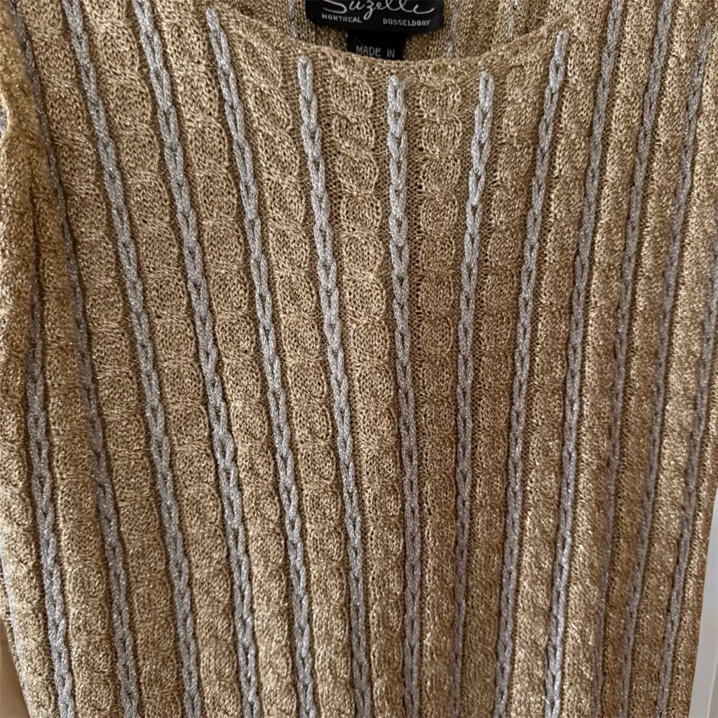 Vintage Suzelle Gold Metallic Cable Knit Tank Top Size M - Image 4