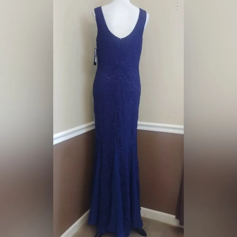 Navy Blue Lace Mermaid Godet Hem Maxi Dress Formal Gown by - Image 7
