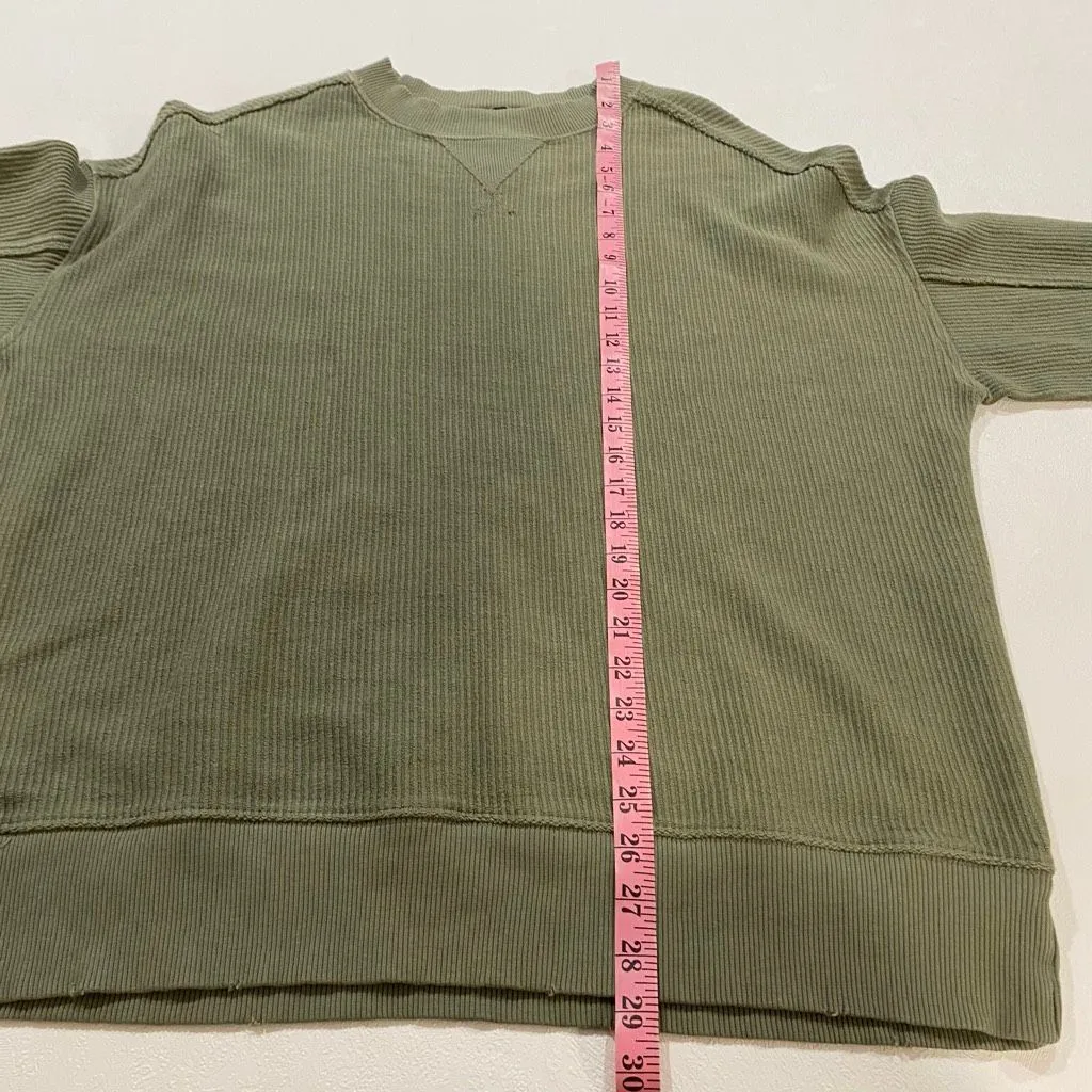 Aerie Ribbed Oversized Sweatshirt XS Green Crewneck Cozy Lounge Top - Image 5