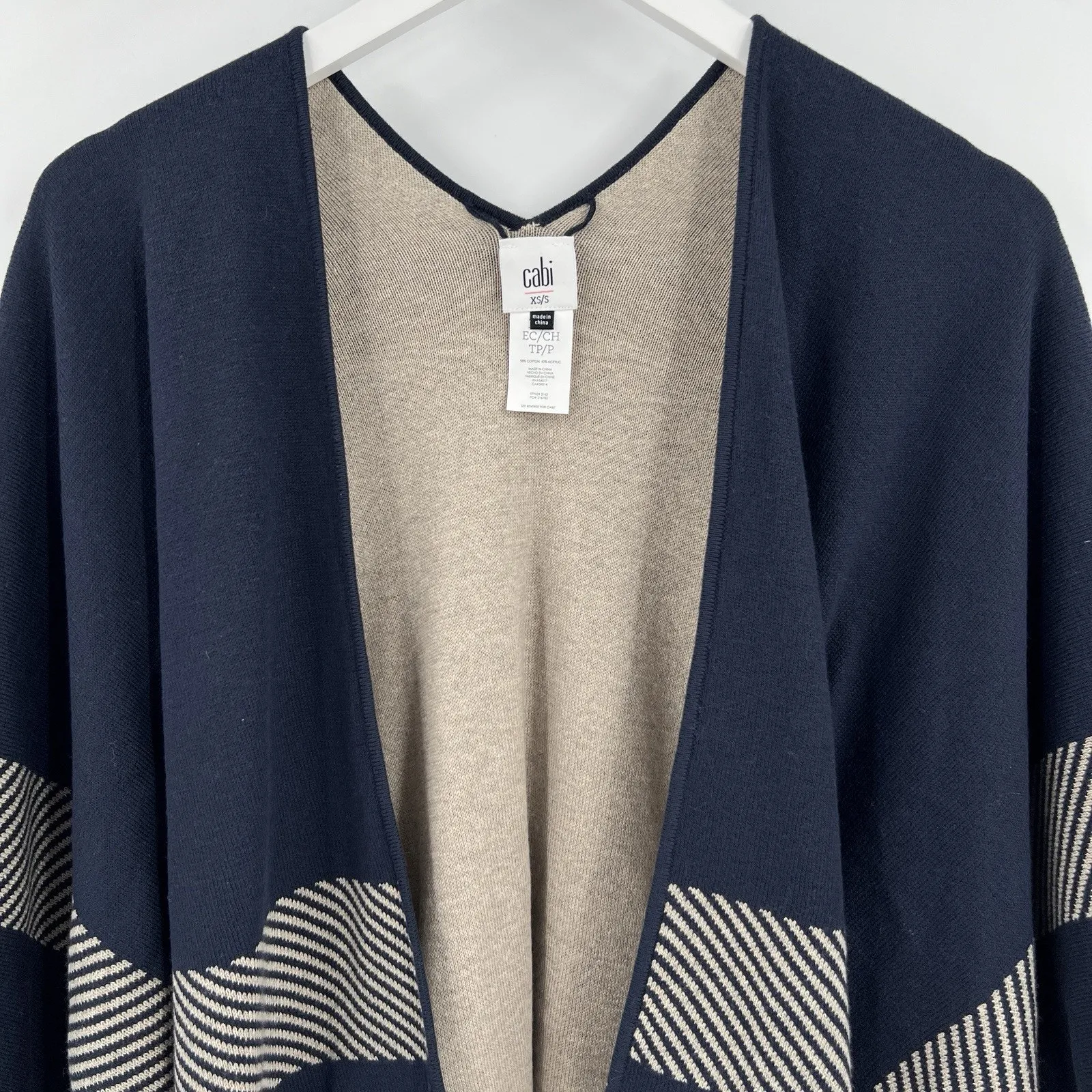 Cabi Open Front Wrap Shawl Reversible Cardigan Sweater Blue Style 3163 Size XS/S - Image 3