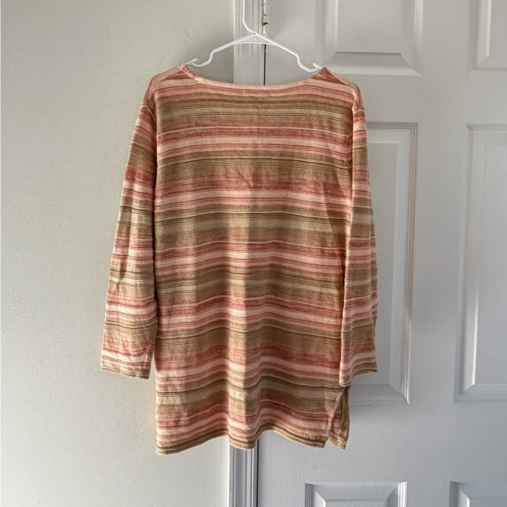 Lauren Ralph Lauren Womens Sweater XL Tan Pink Striped Linen Cotton Capsule - Image 7