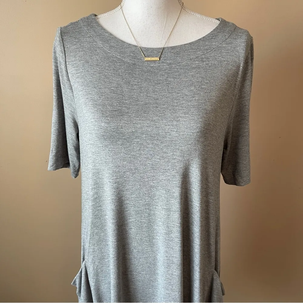 ADRIENNE VITTADINI | Heather Gray T-shirt Dress w/ Draped Pockets Sz M - Image 2