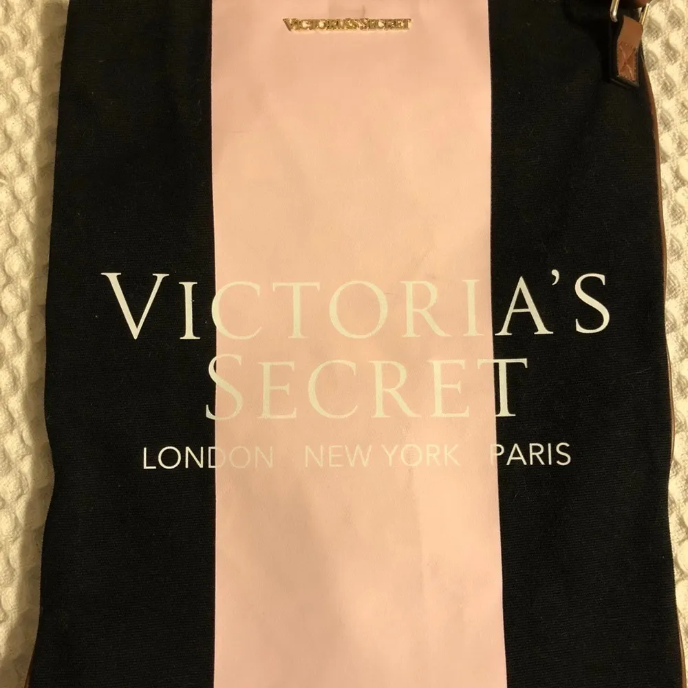 Victoria’s Secret Canvas Leather Color Block Tote Bag Shopper Pink Black Logo - Image 2