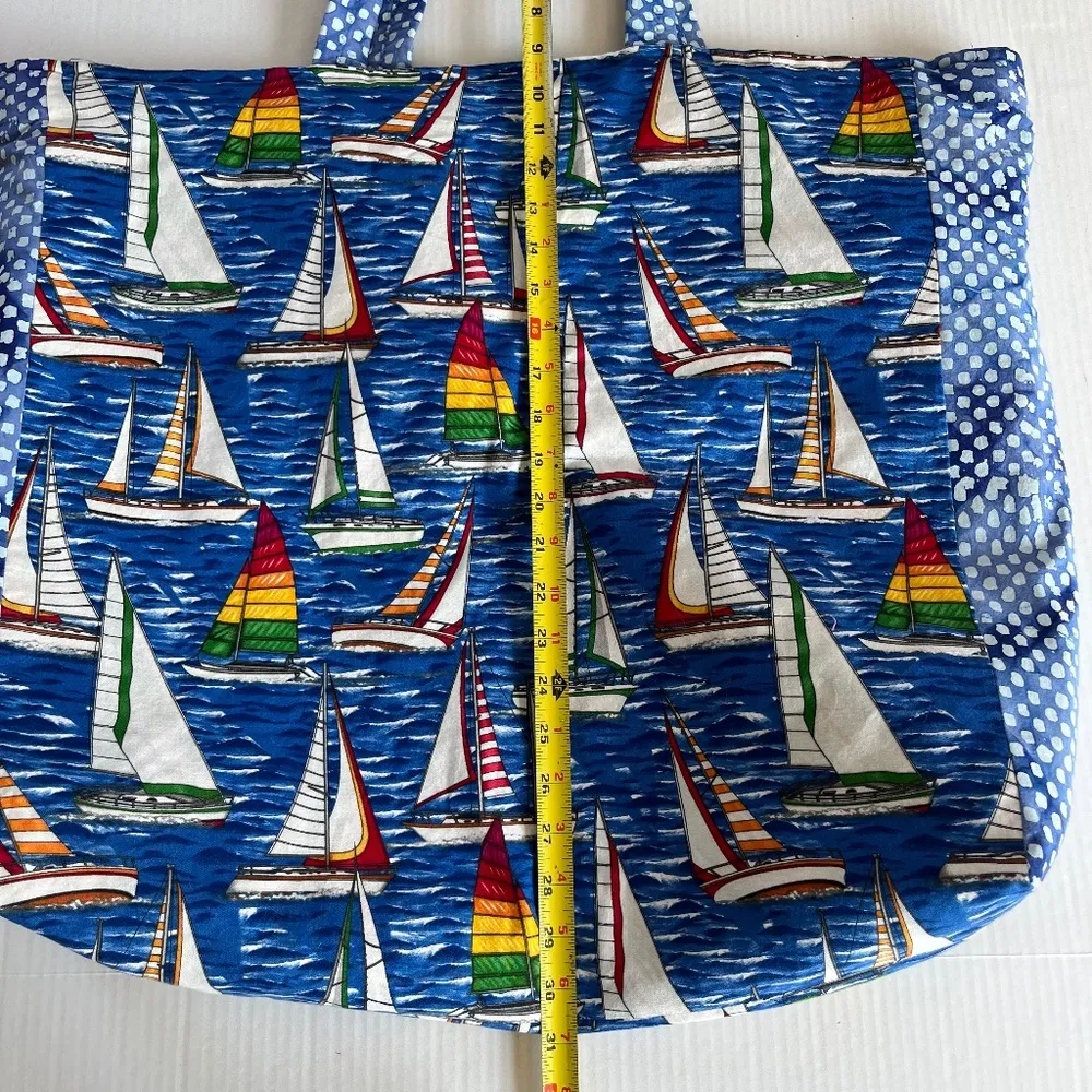 Handmade Tote Eco Friendly Reusable Colorful Sailboat Grocery Beach Bag Large - Image 6