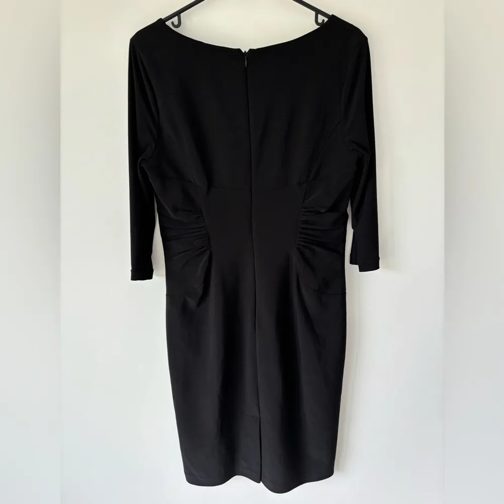 Adrianna Papell Black Midi Formal Dress Knee Length Ruched Professional Wedding - Image 6