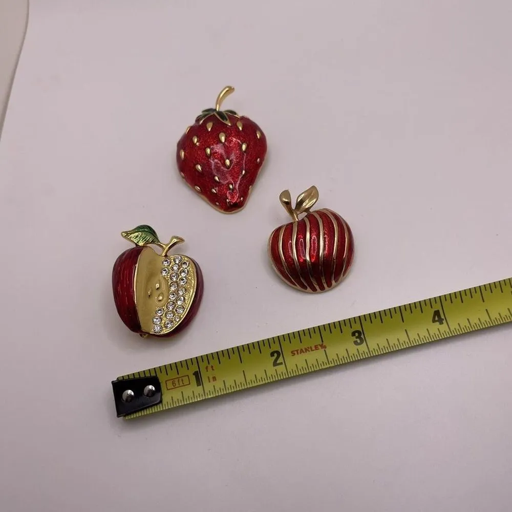 Lot Of 3 Pretty Women’s Fruit Gold Tone / Red - Image 9