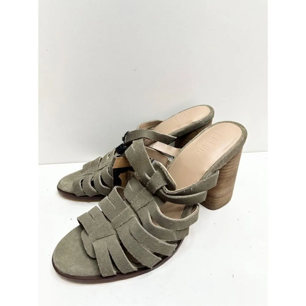 Crevo Hazelle Block Heel Mule Womens 7.5 Sage Slip On Leather Suede Sandal Green - Image 4