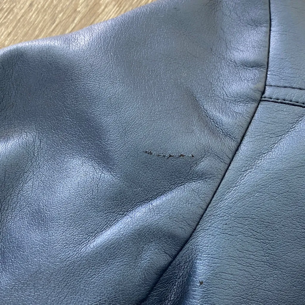 BB Dakota vintage faux leather fur collar jacket navy blue small - Image 9