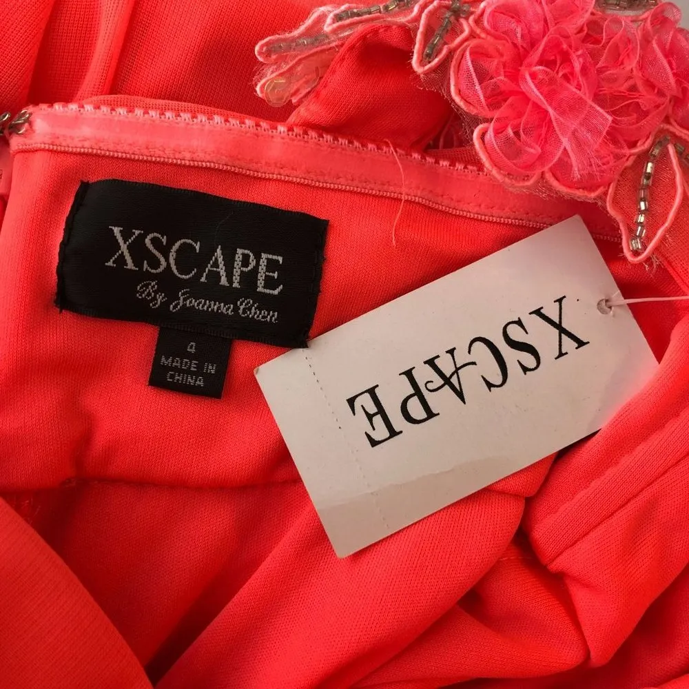 Xscape Formal Dress Prom Homecoming Bridesmaid One Shoulder Coral Orange 4 - Image 3