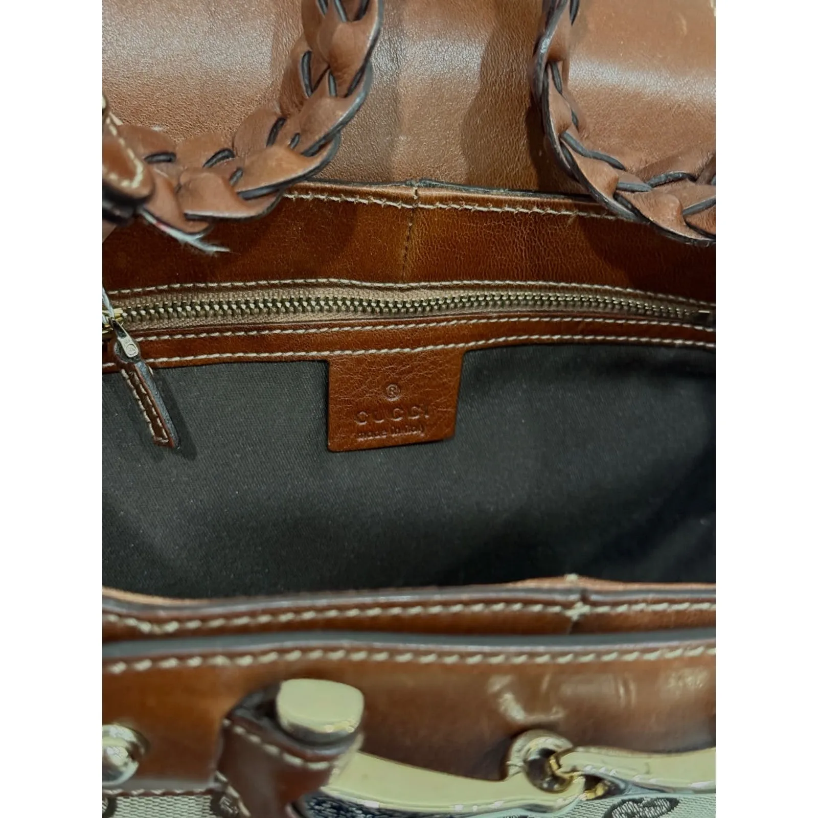 Gucci Monogram Leather Canvas Gg Horsebit Shoulder Bag Brown Size Medium - Image 12