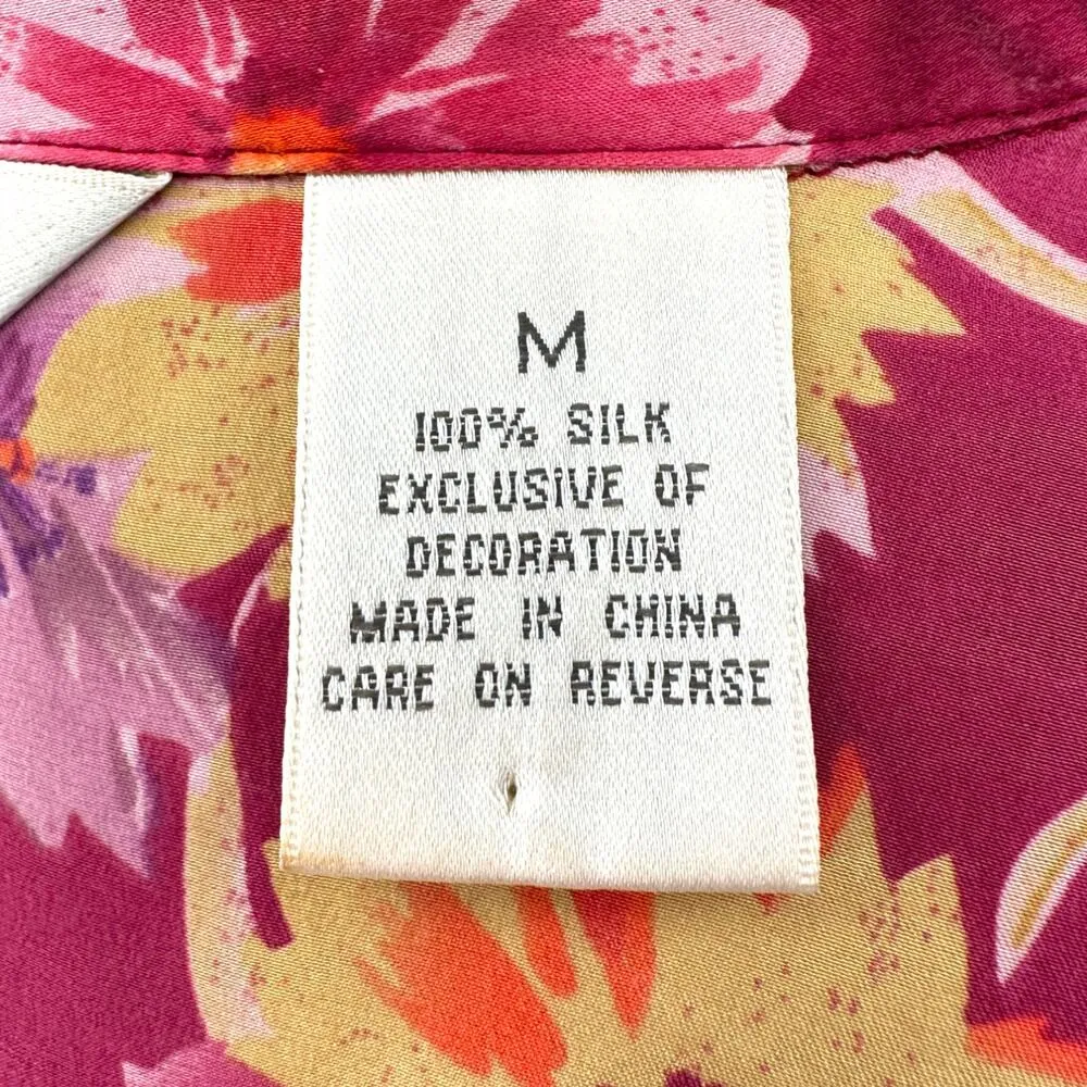 Private Luxuries | Medium | 100% Silk and Lace Pink Floral Pajama Sleepwear Set - Image 4