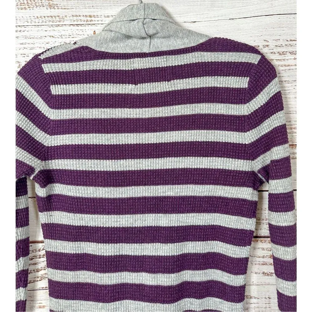 American Eagle Outfitters Women's Striped Cardigan Sweater Gray Purple Small - Image 11