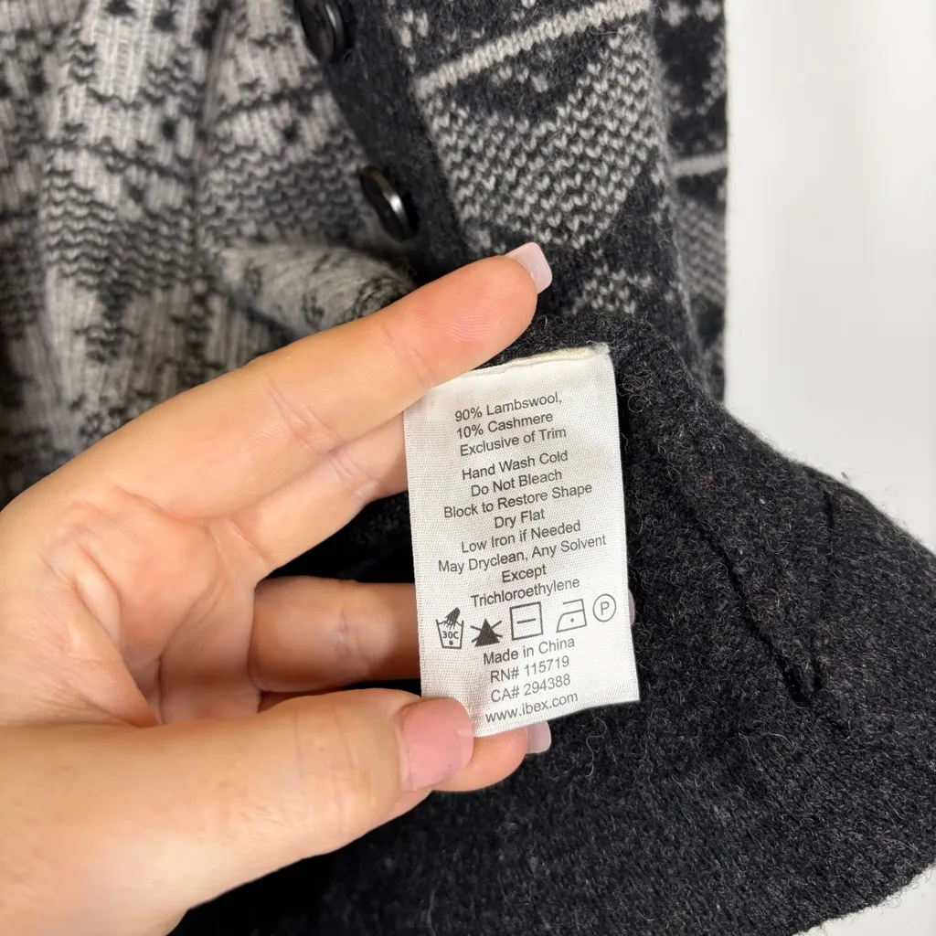 Ibex Wool Cashmere Blend Reindeer Cardigan Size Large Gray - Image 11