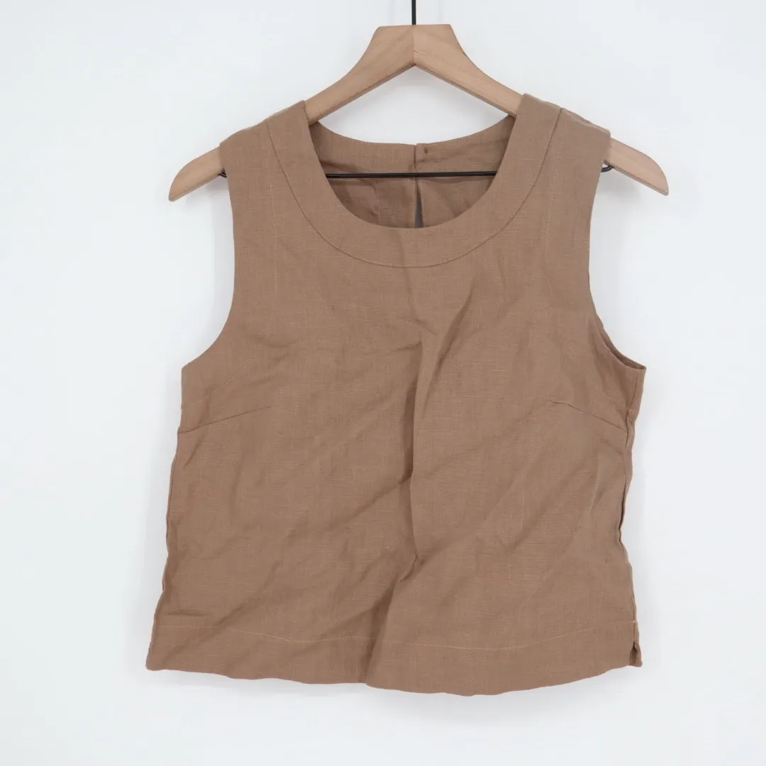 American Giant Linen Sleeveless Top Taupe XS Made in USA Brown - Image 2