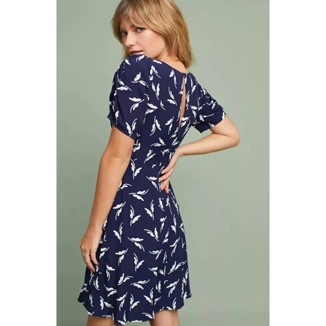 Maeve by Anthropologie Navy and White Fern Ruched Dress - Size - 12 - Image 2