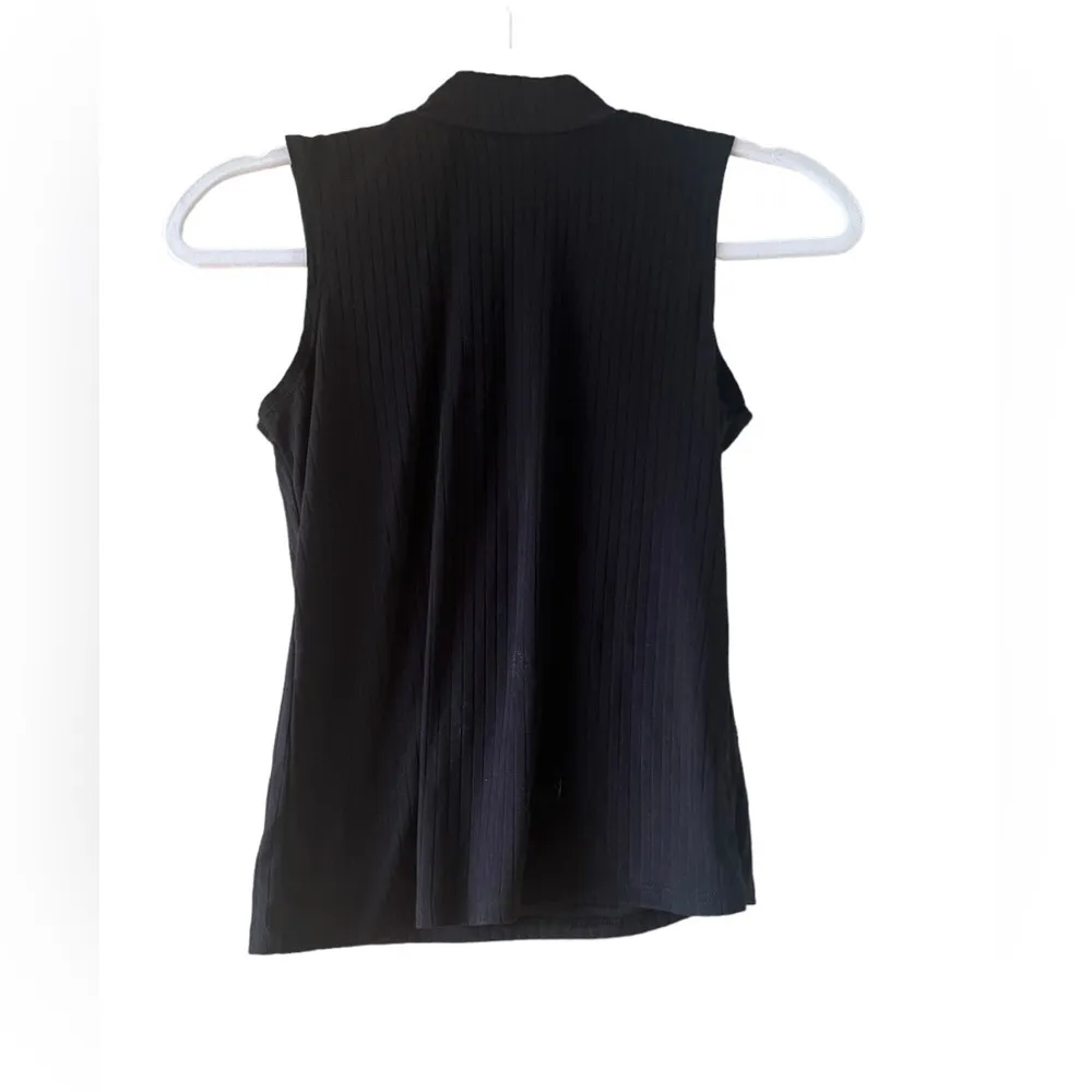 One Step Up Black Sleeveless Mock Turtleneck Ribbed Knit Top - Image 2