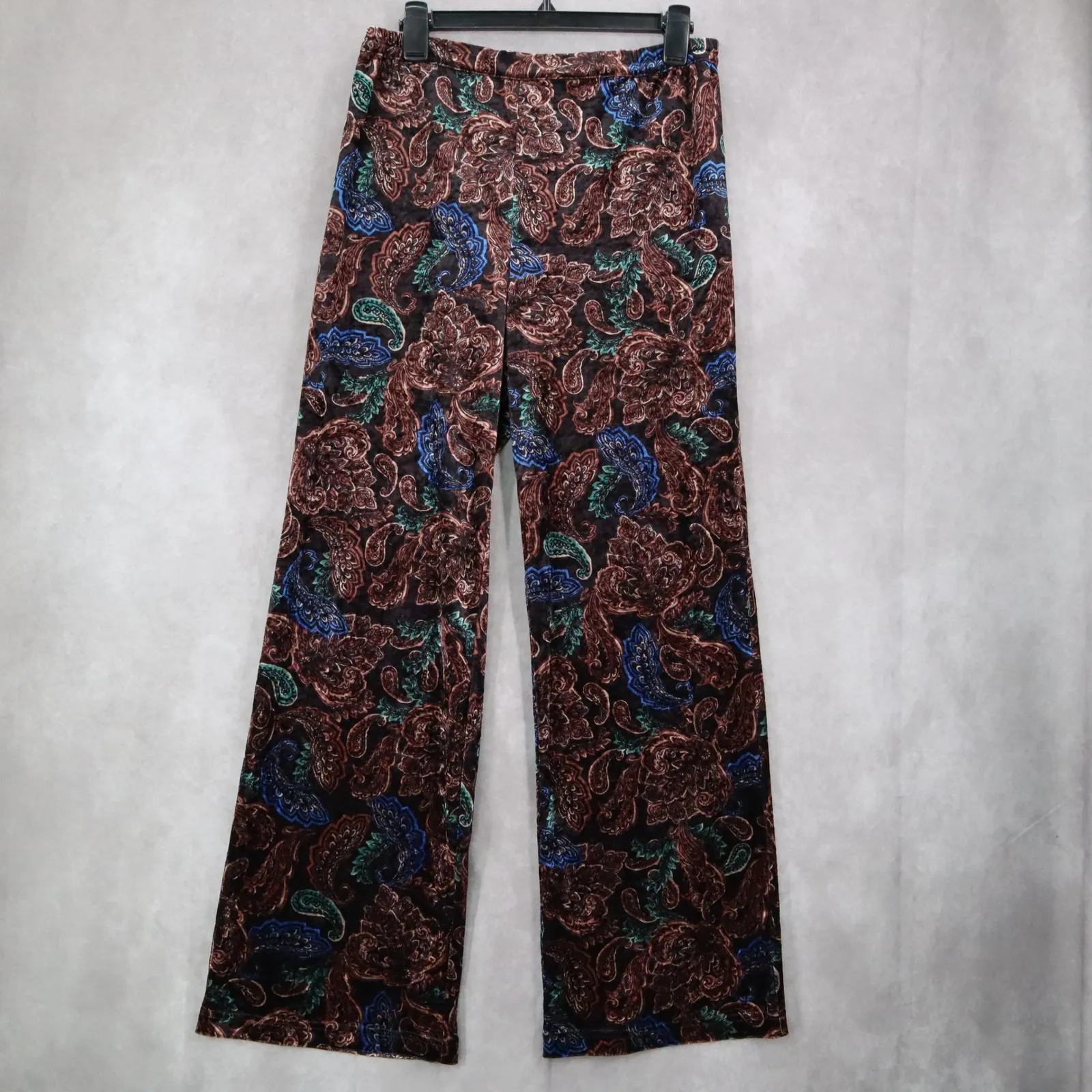Joan Rivers Black Wide Leg Pull On Velvet Paisley Vintage Whimsy Pants Small - Image 2