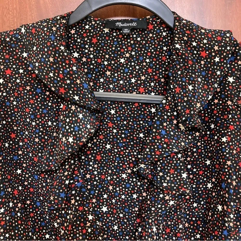 MADEWELL Silk Ruffle-Hem Wrap Top in Starry Night Size Extra Small - Image 4