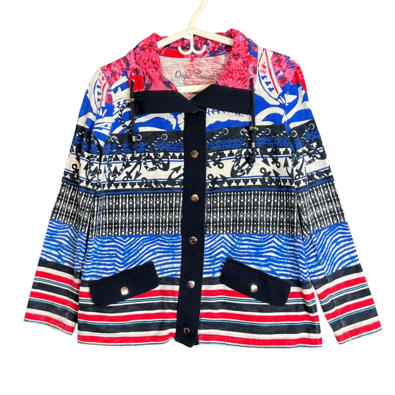 Onque Casuals Vintage Lightweight Jacket Women Large Red Blue Patriotic Nautical - Image 2