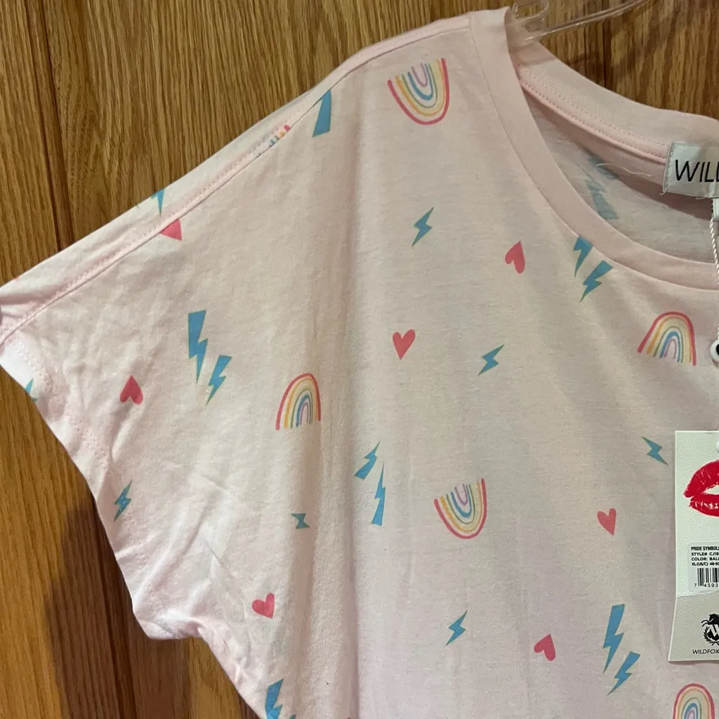 Wildfox Pride Symbols‎ Rainbows Heritage Cotton Tee Shirt Ballerina Pink Size XL - Image 8