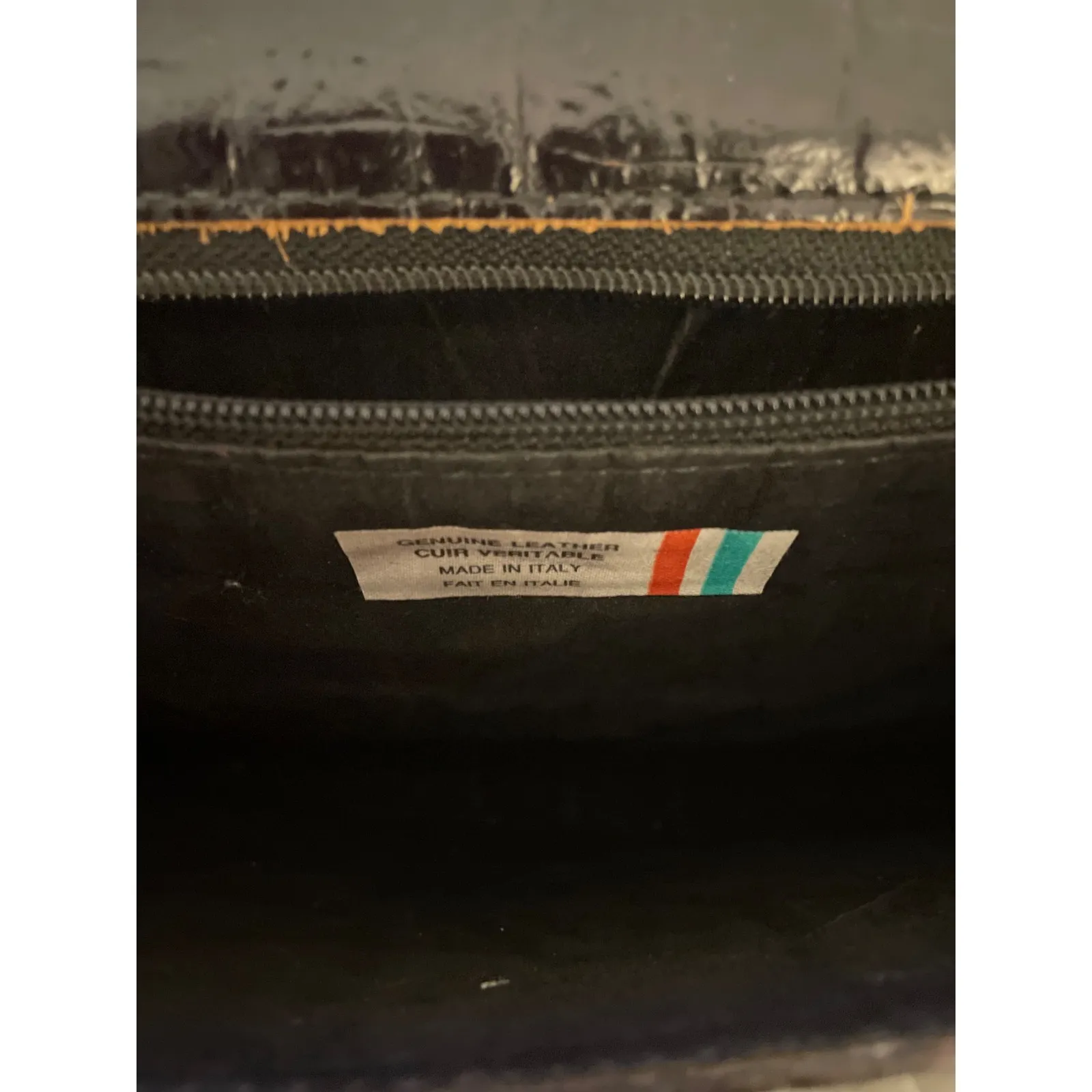 Genuine Leather Clutch Wallet Made in Italy Black Croc Embossed Suede Stripe - Image 7