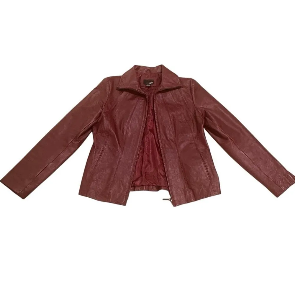 Vintage Burgundy Leather Jacket - Image 2