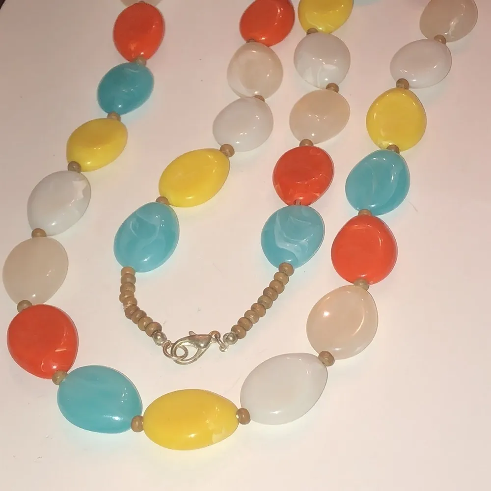 Melon Teal & Yellow Colorful Beaded Boho Statement Necklace - Image 4