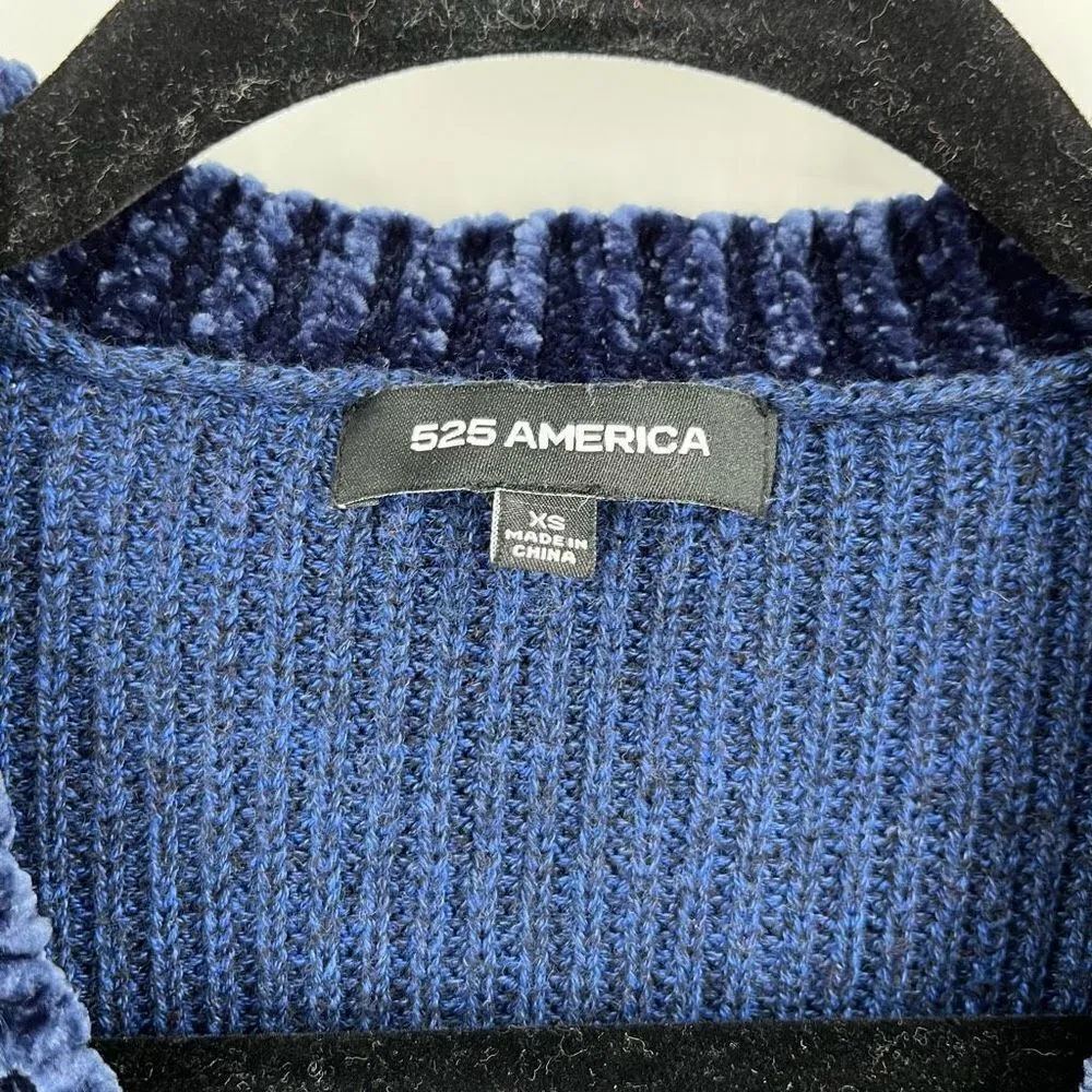 525 America Chenille Trimmed Blue Knit Sweater XS‎ Mixed media - Image 3