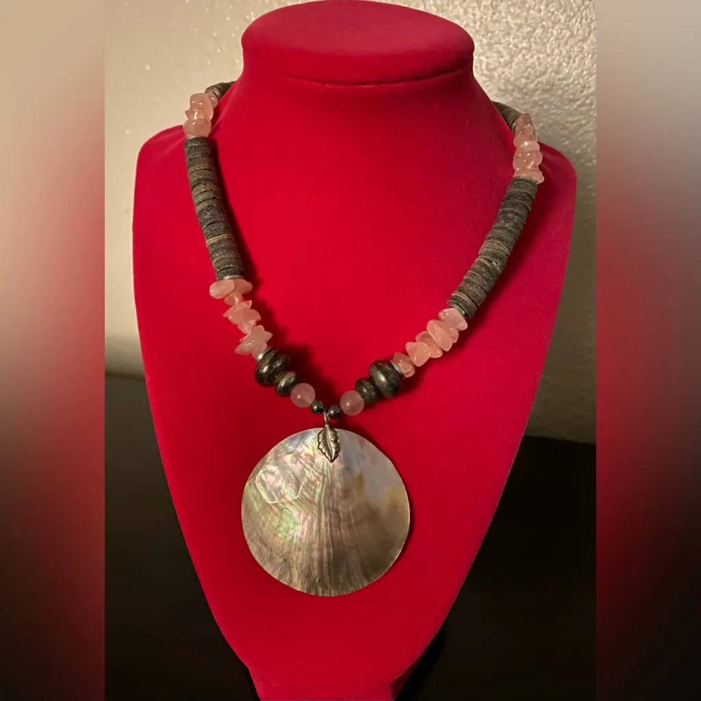 Liberty House Maui Rose Quartz MOP Pendant Necklace | Tropical Puka Pink - Image 3