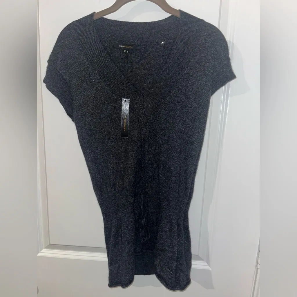 BCBGMAXAZRIA NWT Ribbed Knit Sweater Top Tie Waist Wool Angora Cap Sleeve Sz Med - Image 4