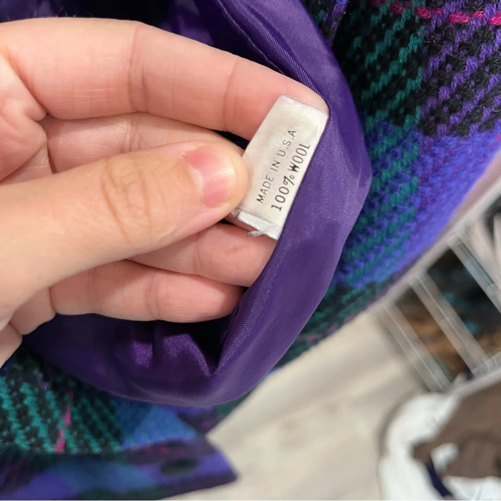 Vintage Don Caster 100% Wool Purple Plaid Lined Blazer Velvet Size 14 Petite - Image 7