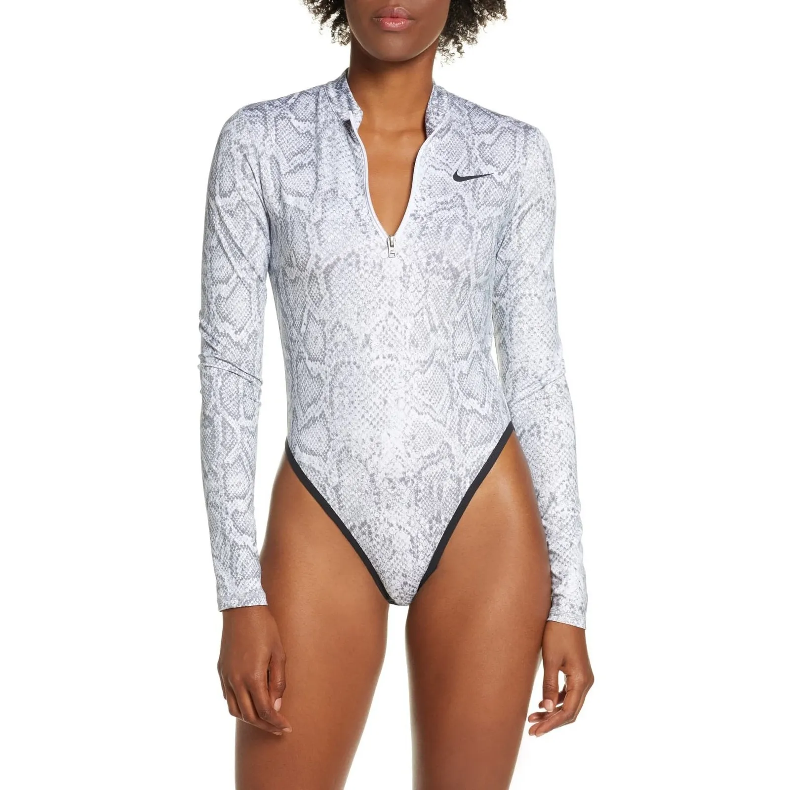 Nike  white python long sleeve bodysuit half zip size small - Image 2