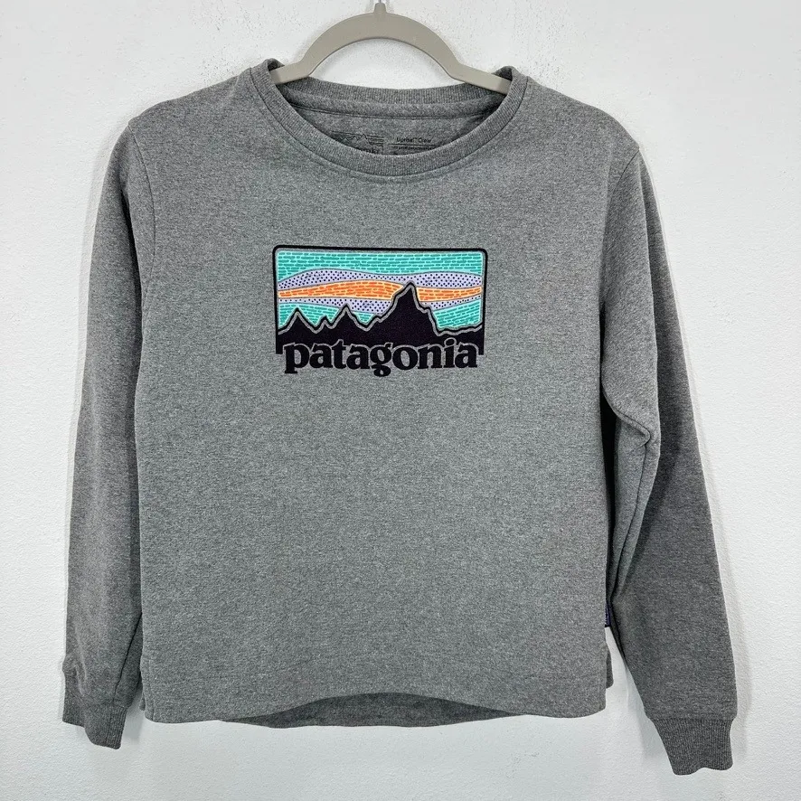 Patagonia Uprising Crew Sweatshirt Grey Mountains Logo Size XS Sustainable - Image 9