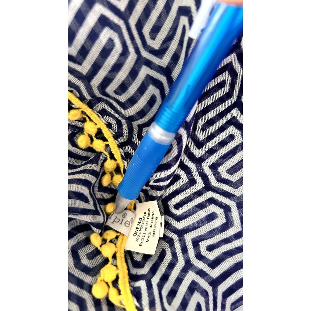 MUD PIE 100% Polyester OS Blue/Yellow Geometric Pattern Oblong Scarf #XL-30511 - Image 5