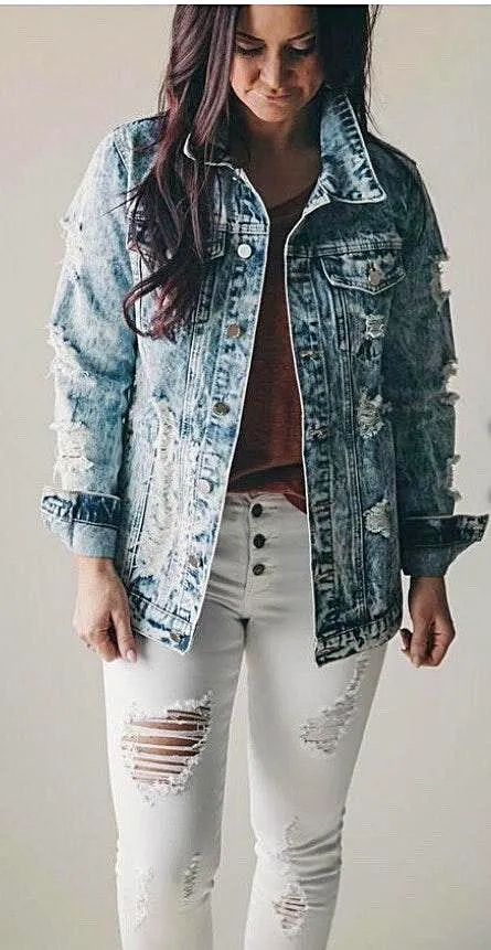 Distressed Denim Jacket Size M - Image 2