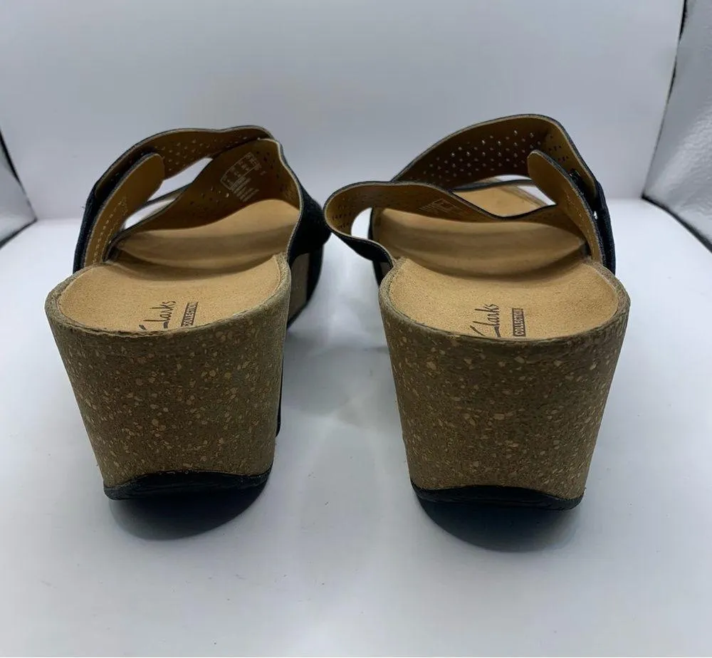 Clarks Clark’s Collection size 8.5M black wedge sandals crossed adjustable strap - Image 5