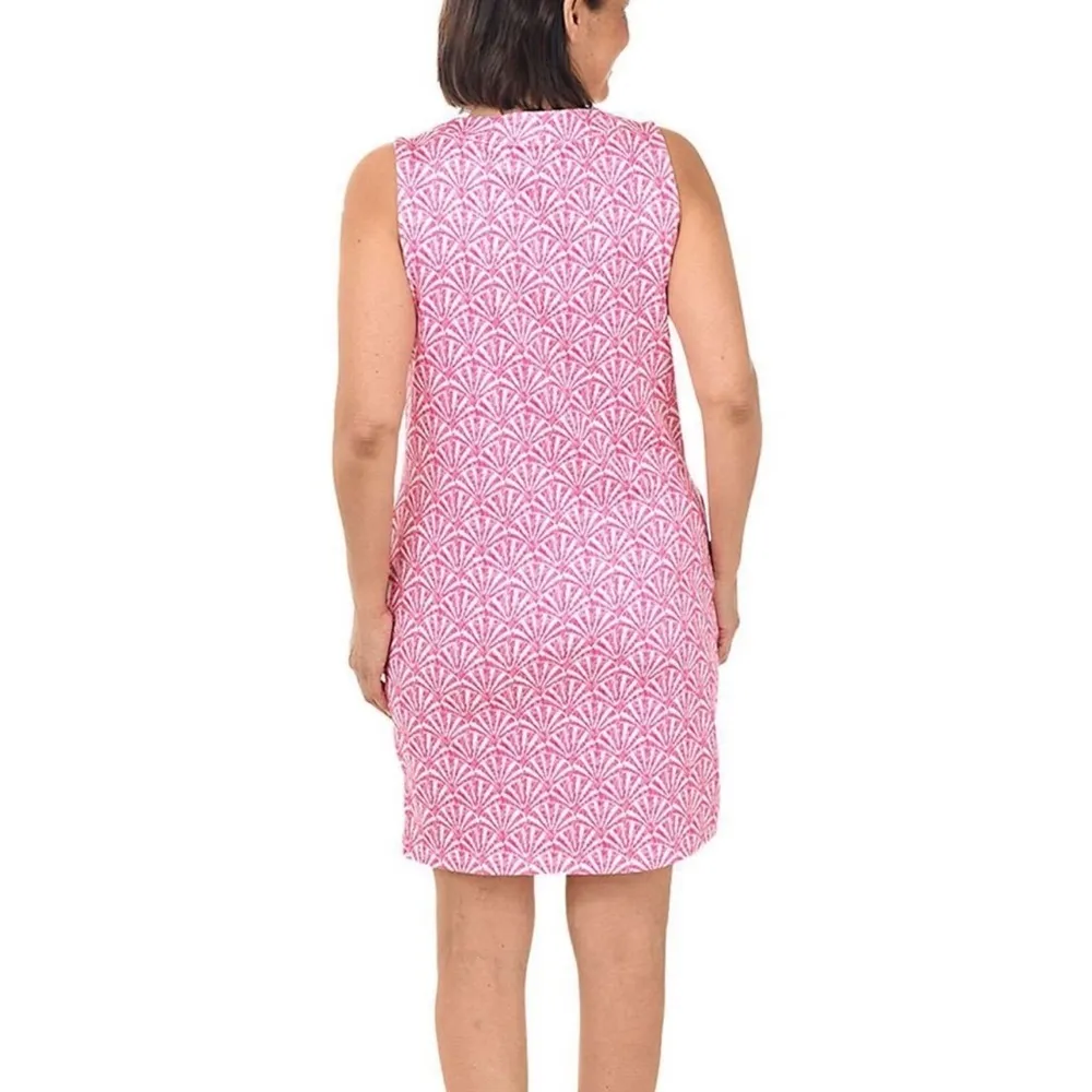 Stella Parker sz medium sleeveless sheath dress pink shell pattern with pockets - Image 4