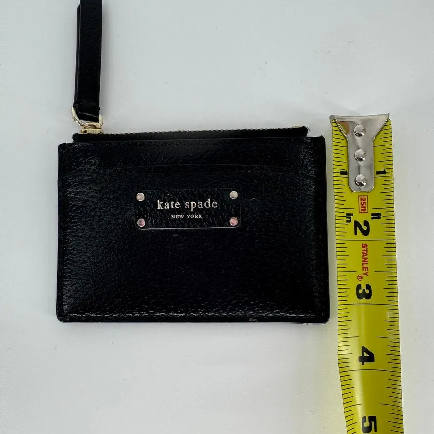 Kate Spade New York Black Leather Card Case Coin Pouch Zip Wallet - Image 7